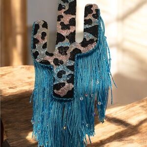 Leopard Print Cactus Fringe Earrings Hanging Freshner Homemade